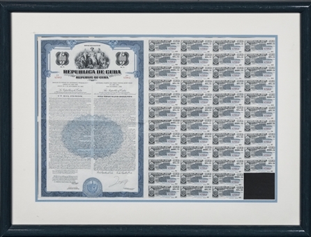 1953 Republic Of Cuba $1000 Bond Framed 